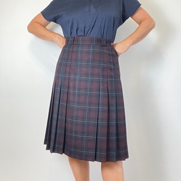 Vintage 90s A-Line Tartan Plaid Pleated Skirt - Size M - Picture 3 of 13